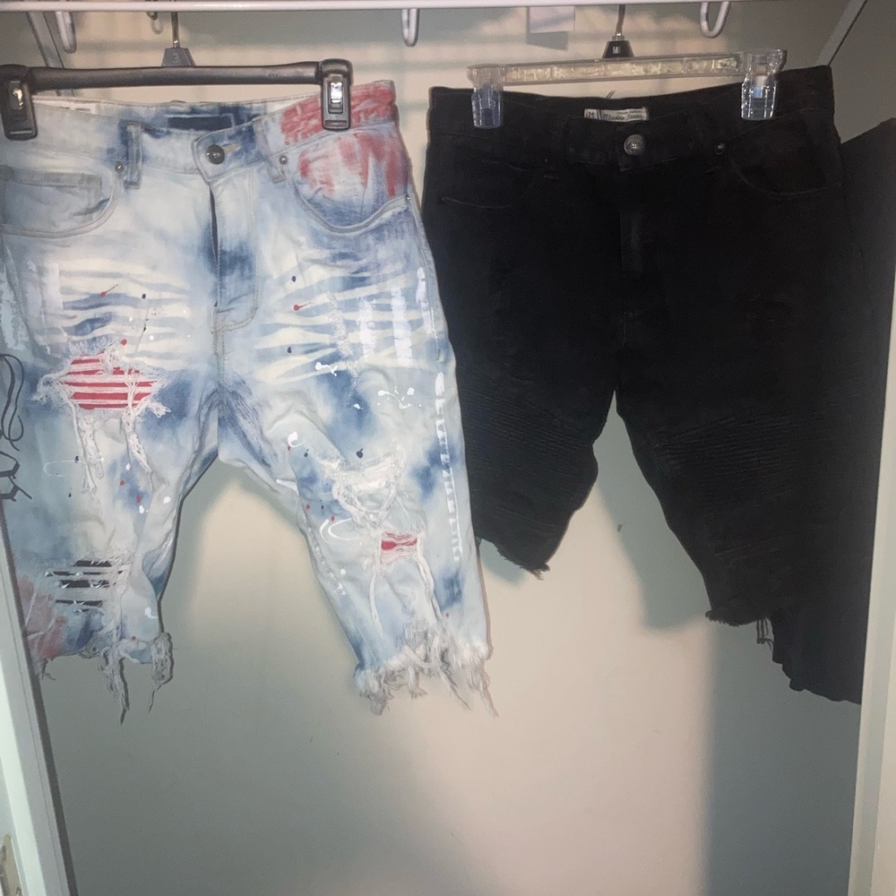 Bleached denim shorts and black denim shorts bundle